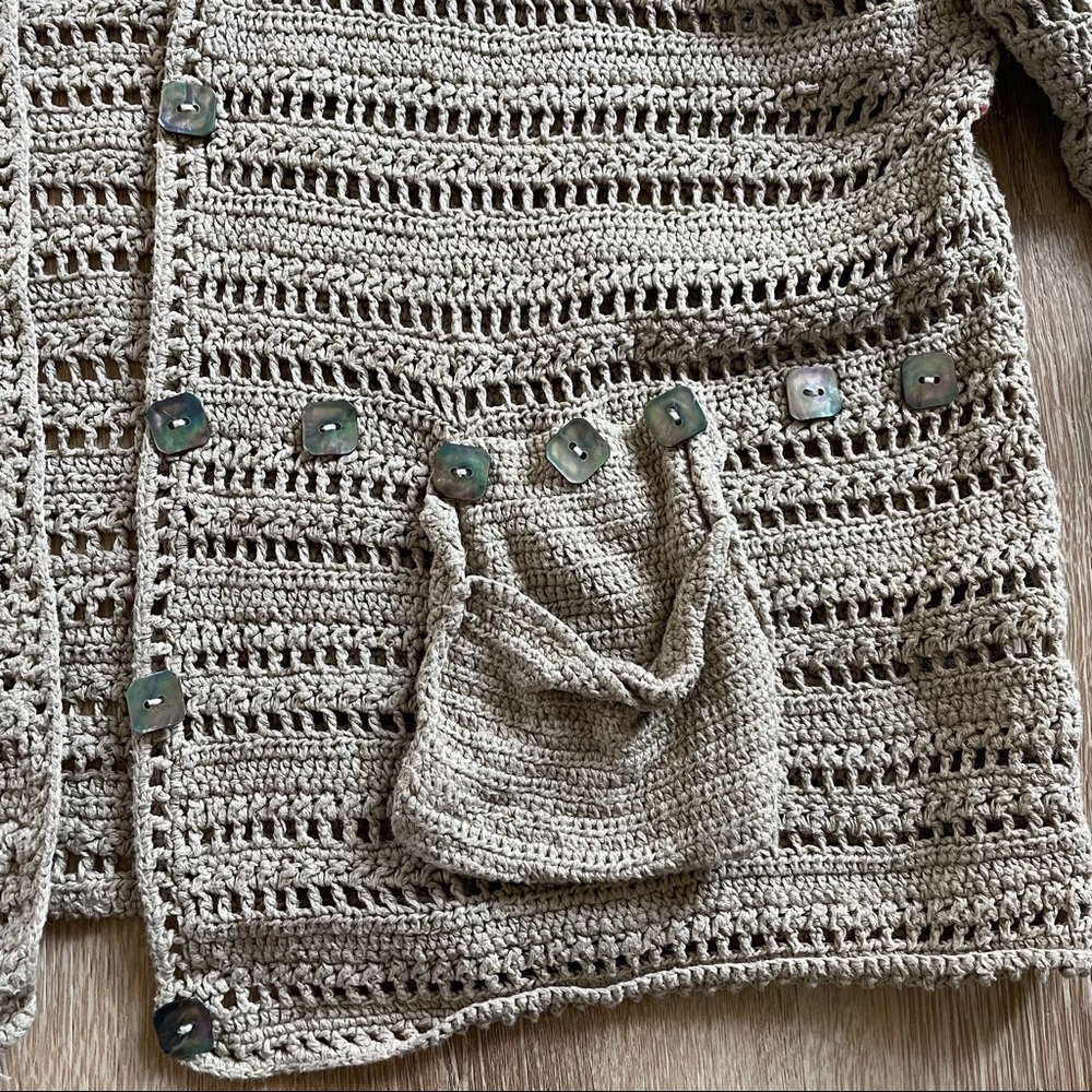 MARISA CANVAS Crochet Openwork Cardigan Sweater in Light Beige